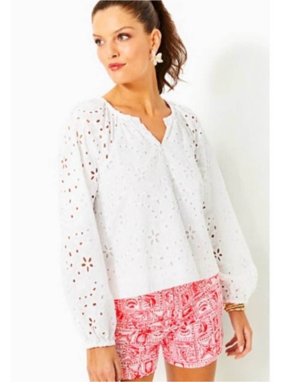 Lilly Pulitzer Maisha Long Sleeve Eyelet Top // White // XL // NEW